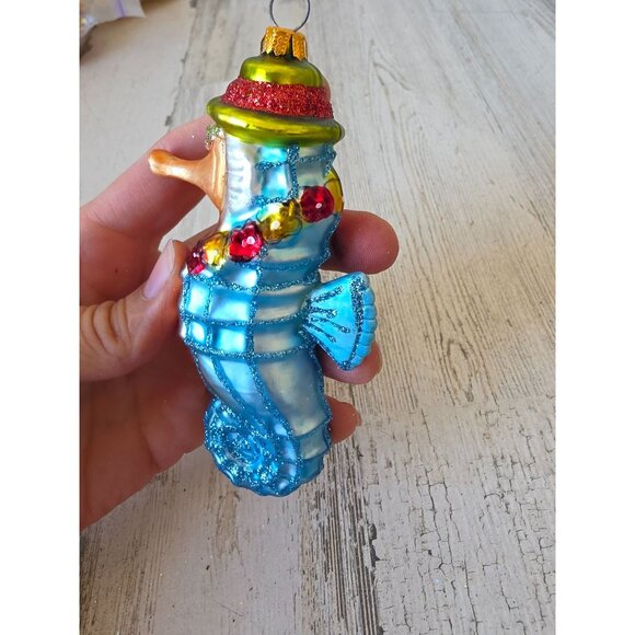 Blue glitter seahorse Hawaiian glass ornament Xmas tree - Picture 6 of 8